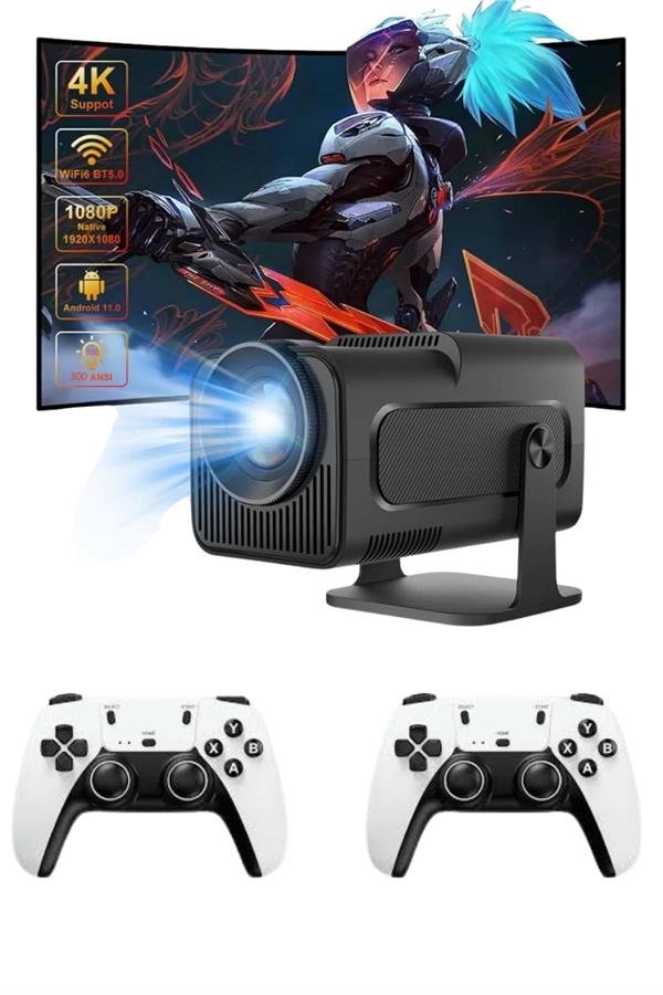 Çift Kollu Game Box Projeksiyon Cihazı Kumandalı Android Tv Dahili Hoparlör