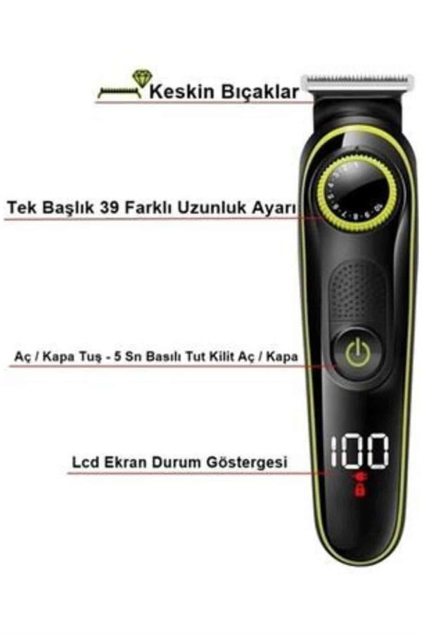 Unısex Çok Fonksiyonlu Bakım Seti Led Göstergeli Tıraş Makinesi Saç Sakal Vücut - Görsel 4