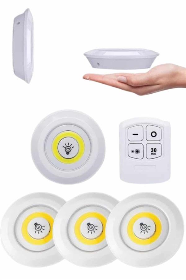 Yapışkanlı 3'lü Spot Led Işık Lamba Montajsız Pilli Uzaktan Kumandalı - Görsel 4