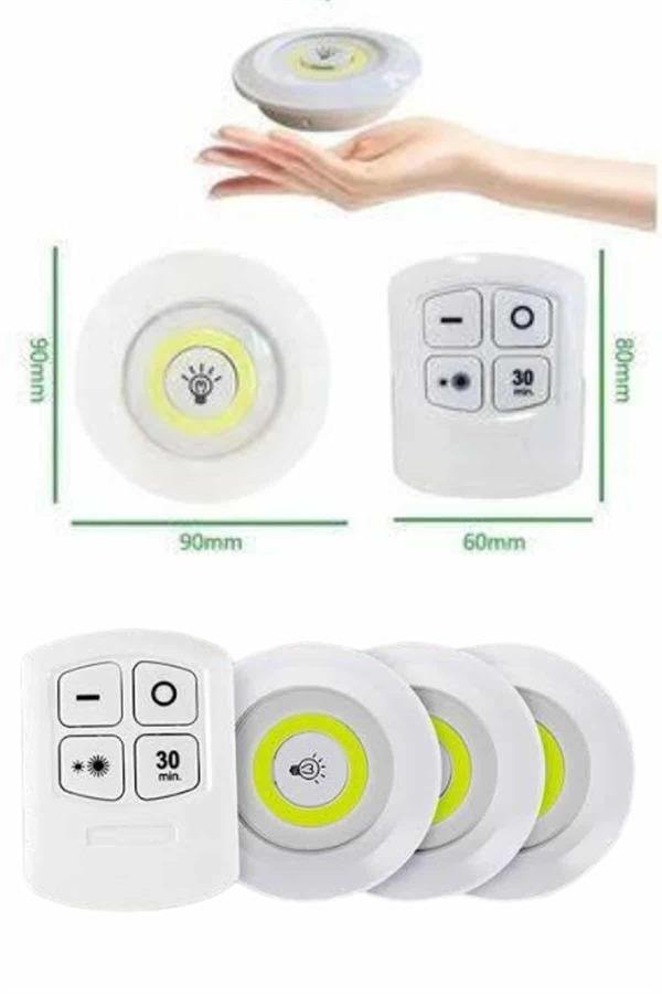 Yapışkanlı 3'lü Spot Led Işık Lamba Montajsız Pilli Uzaktan Kumandalı - Görsel 5