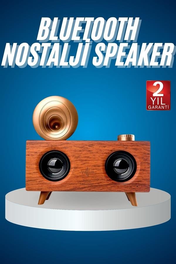 Bluetooth Nostalji Speaker Radyo Gramofon Ahşap Renk Vintage - Görsel 2