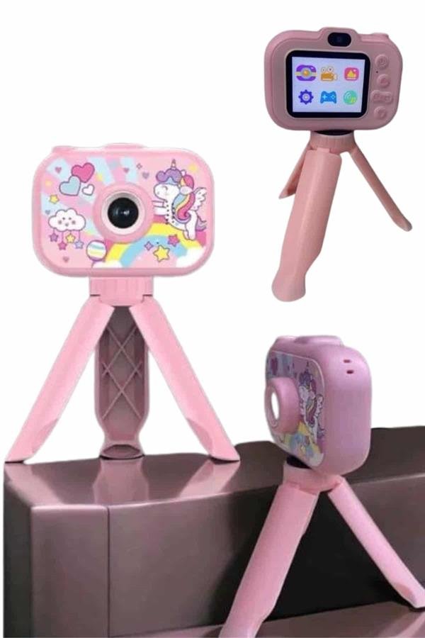 Çocuklara Özel Ayaklı Mini Fotoğraf Makinesi Dijital LCD Ekran - Görsel 3