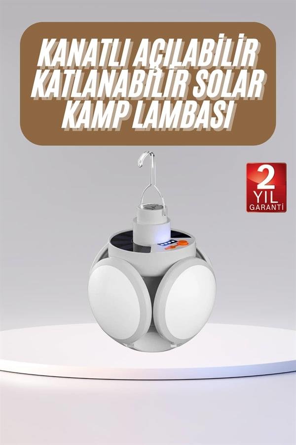 Katlanabilir Askılı Kamp Lambası 5 Kanatlı Pratik Güneş Enerjili - Görsel 2