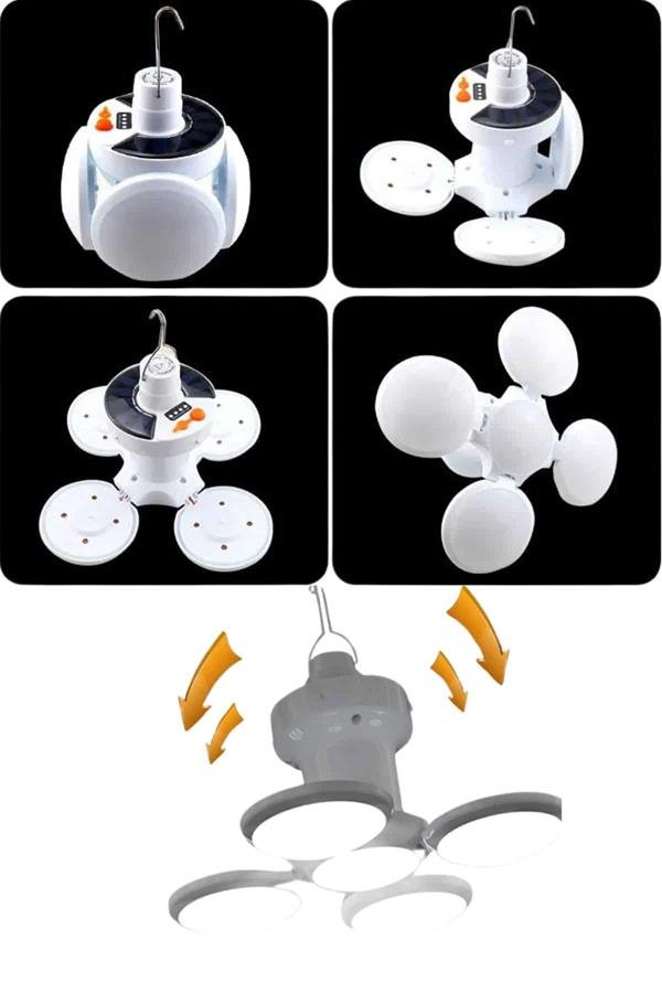 Katlanabilir Askılı Kamp Lambası 5 Kanatlı Pratik Güneş Enerjili - Görsel 4