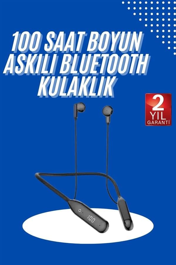 100 Saat Kablolu Boyun Askılı Dijital Göstergeli Bluetooth Kulaklık - Görsel 2