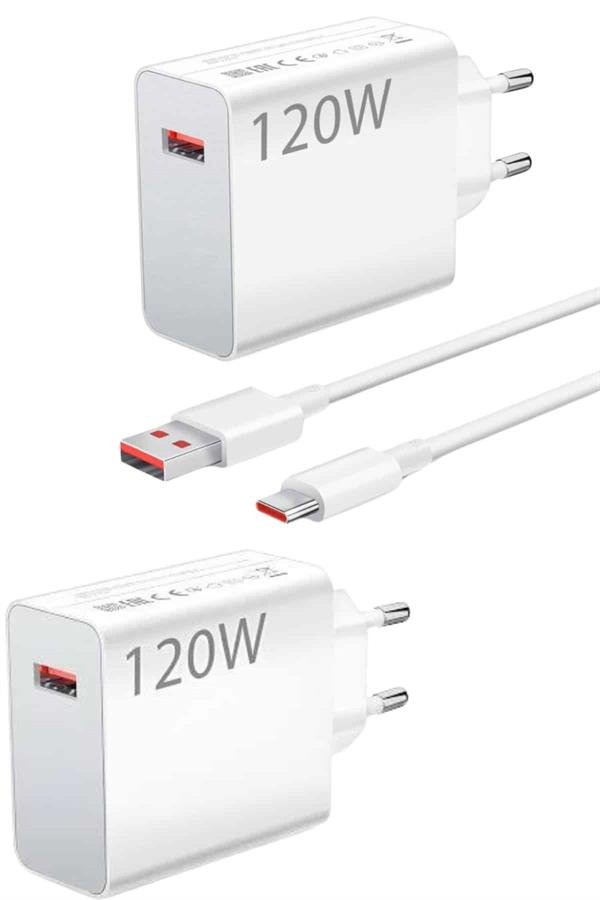 120 Watt Turbo Hızlı Şarj Aleti Seti Hızlı Şarj Adaptörü Beyaz - Görsel 3