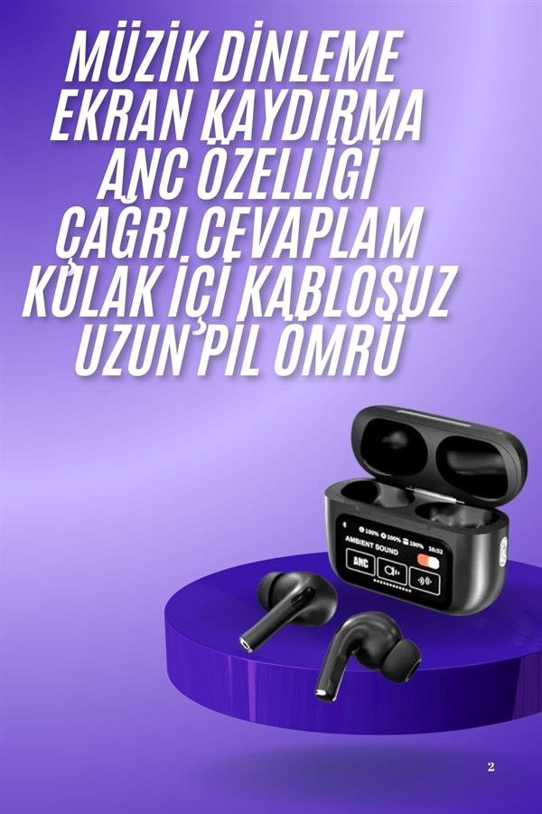 Yeni Nesil ANC Özellikli Çağrı Cevaplayan Dokunmatik Ekranlı Bluetooth Kulaklık Siyah
