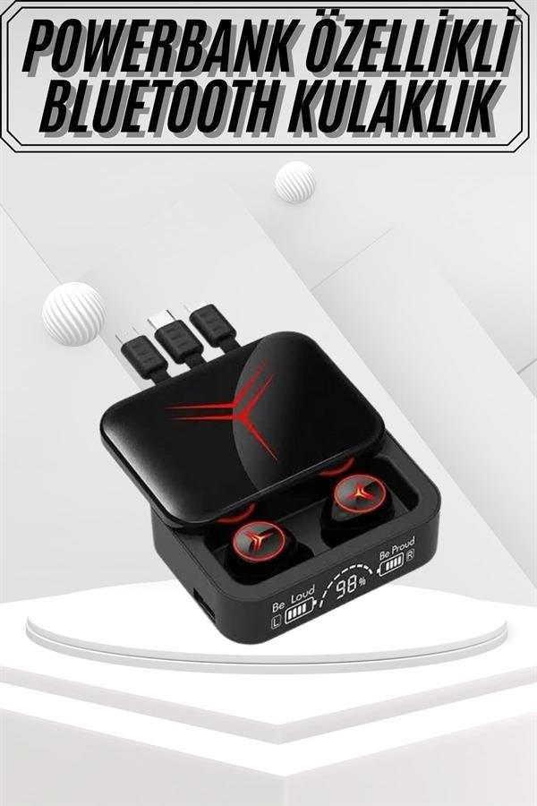 Kablosuz Bluetooth Kulaklık Powerbank Özellikli Göstergeli Hd Mikrofon - Görsel 2