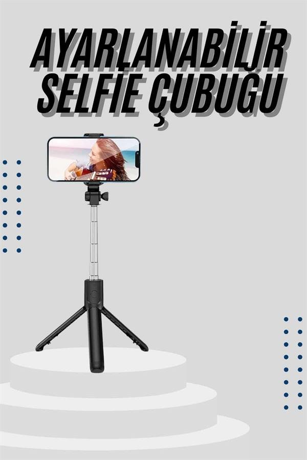Tripod Selfie Çubuğu Bluetooth Kumandalı Kablosuz Led Işıklı - Görsel 2