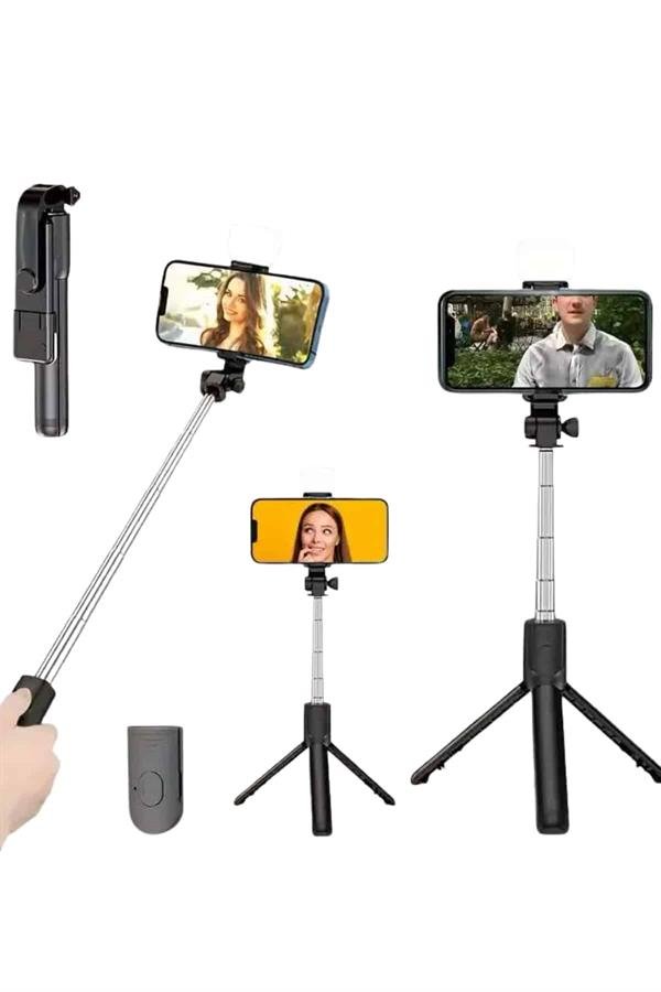 Tripod Selfie Çubuğu Bluetooth Kumandalı Kablosuz Led Işıklı - Görsel 4