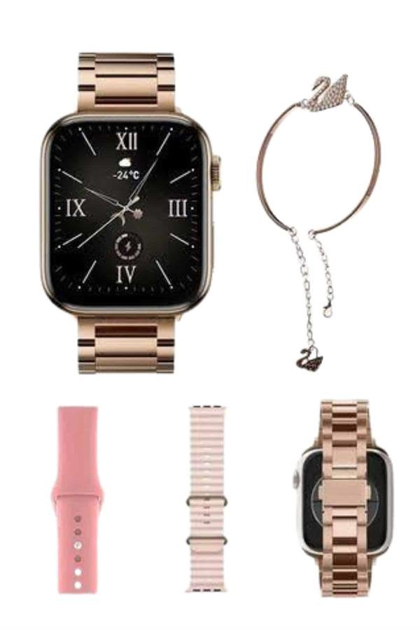 Yeni Nesil Kadın Akıllı Saat Rose Gold Android ve İos Uyumlu - Görsel 3