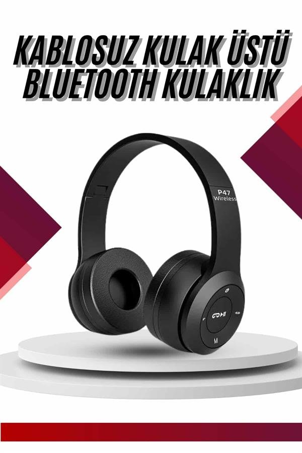 Bluetooth Kablosuz Kulaklık Siyah Wireless 5.0 Kulak Üstü Uzun Pil Ömrü - Görsel 2