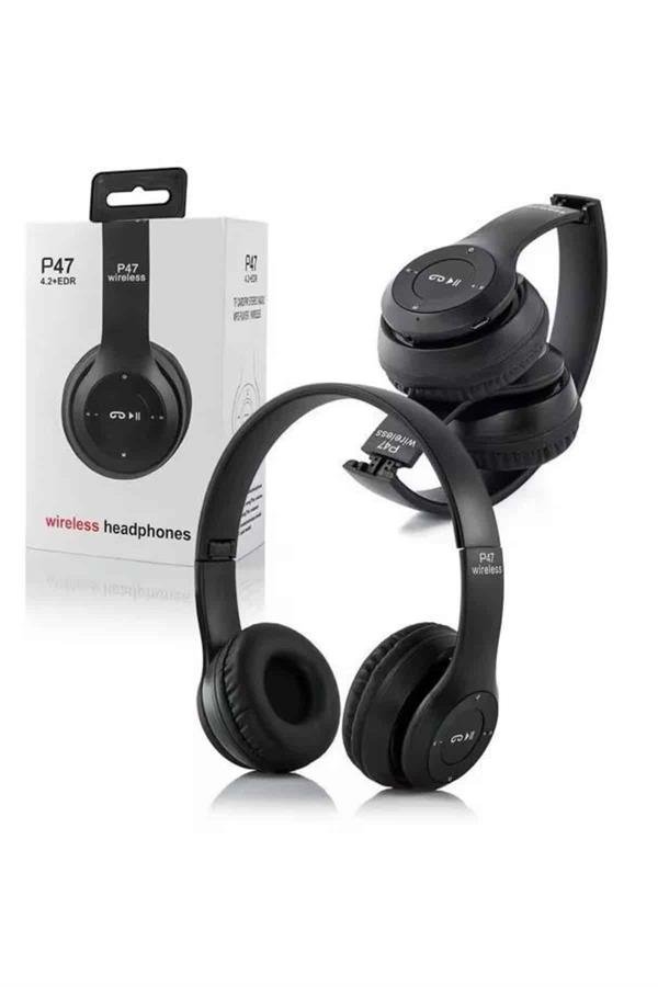 Bluetooth Kablosuz Kulaklık Siyah Wireless 5.0 Kulak Üstü Uzun Pil Ömrü - Görsel 3