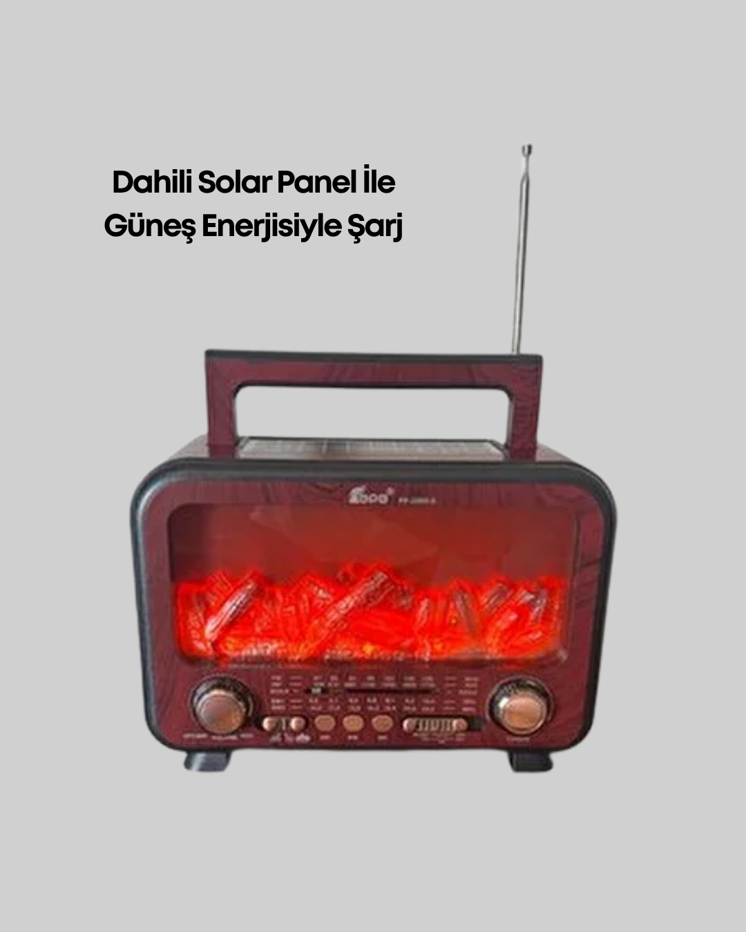 Şömine Alev Işıklı Solar Bluetooth Hoparlör – 7W Güçlü Ses FM Radyo - Görsel 3