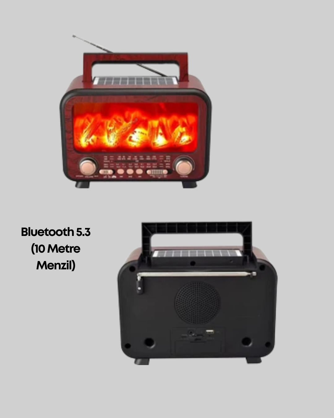 Şömine Alev Işıklı Solar Bluetooth Hoparlör – 7W Güçlü Ses FM Radyo - Görsel 4