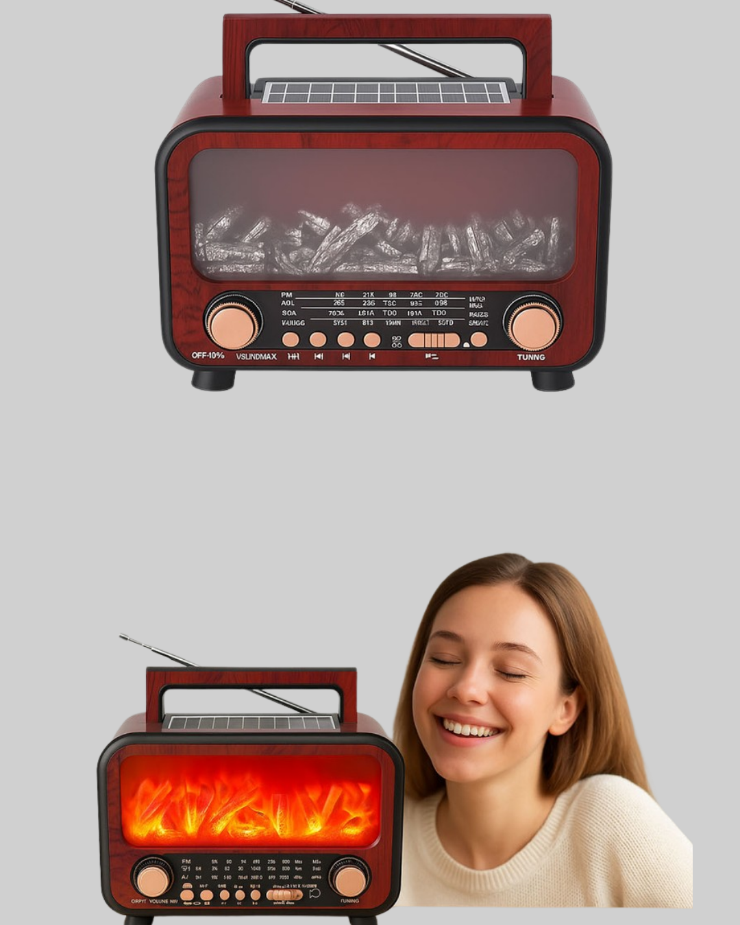 Şömine Alev Işıklı Solar Bluetooth Hoparlör – 7W Güçlü Ses FM Radyo - Görsel 5