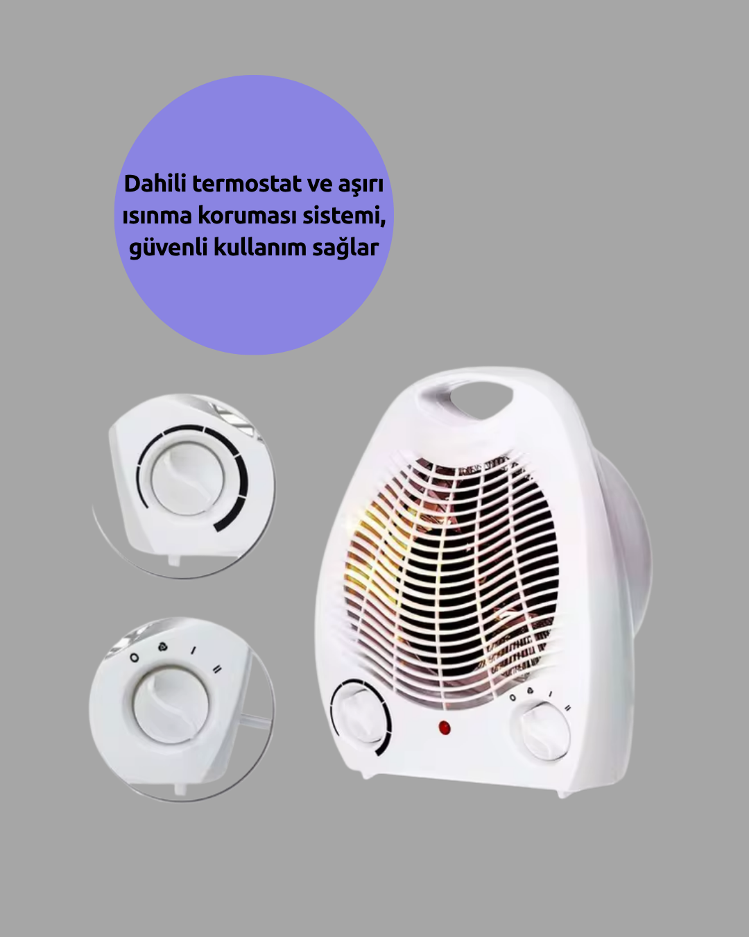 Mini Elektrikli Isıtıcı – 2000W Güç Fanlı Isıtma 3 Isı Modu - Görsel 2