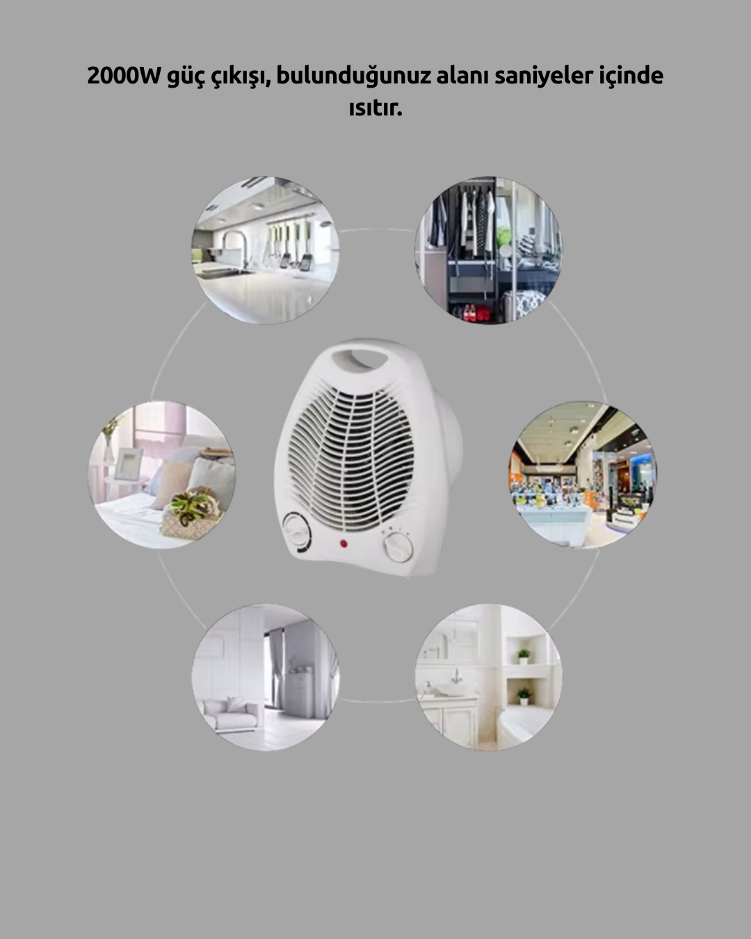 Mini Elektrikli Isıtıcı – 2000W Güç Fanlı Isıtma 3 Isı Modu - Görsel 4