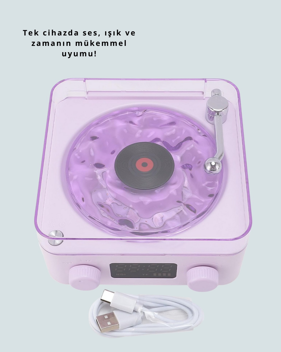 Retro Pikap Hoparlör – Şarjlı Kablosuz Projektör ve Gece Lambası - Görsel 2