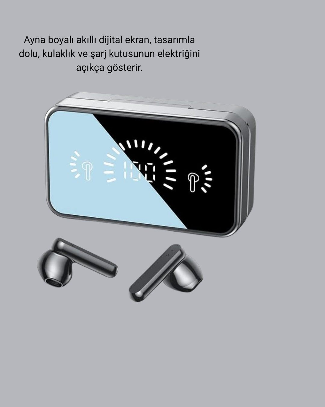 Ayna Ekranlı Bluetooth 5.1 Kablosuz Kulaklık – 3500 mAh Şarj Kutusu Suya Dayanıklı - Görsel 2