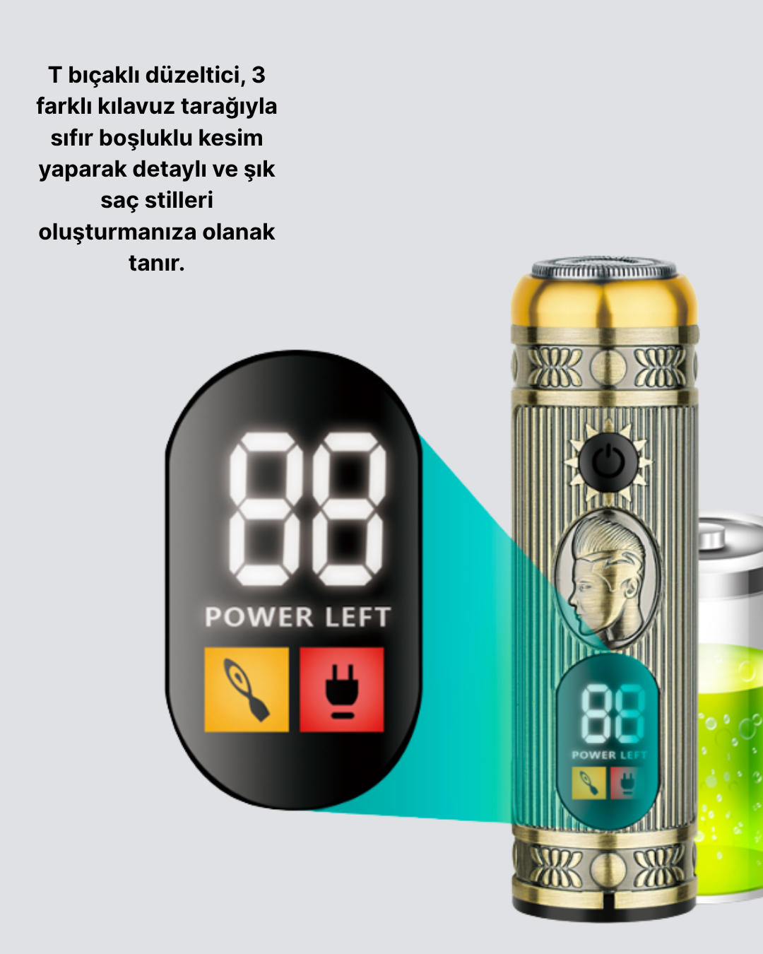 T Bıçaklı Profesyonel Saç ve Sakal Düzeltici – 8 Kılavuz Tarağı 2’si 1 Arada Burun ve Sakal Trimmer - Görsel 5