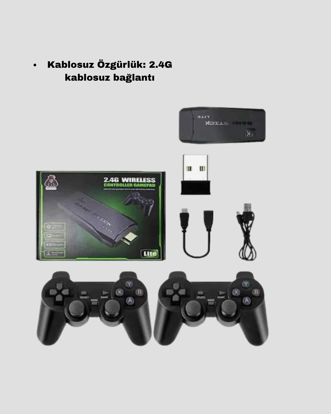 20000 Oyunlu 4K Retro Game Stick – Kablosuz Çift Kollu Atari Konsolu - Görsel 5