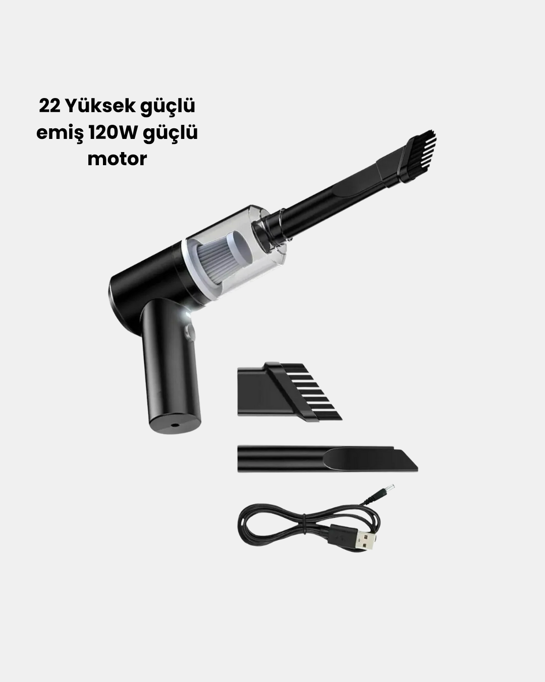 Kablosuz El Süpürgesi – Araç İçi Temizlik İçin 5500PA Güçlü Emiş USB Şarjlı - Görsel 2