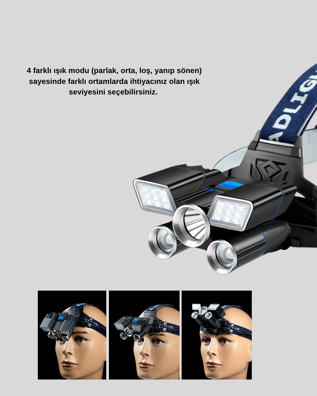 Profesyonel Şarjlı LED Far – IPX5 Suya Dayanıklı 4 Işık Modu Hareket Sensörlü - Görsel 3