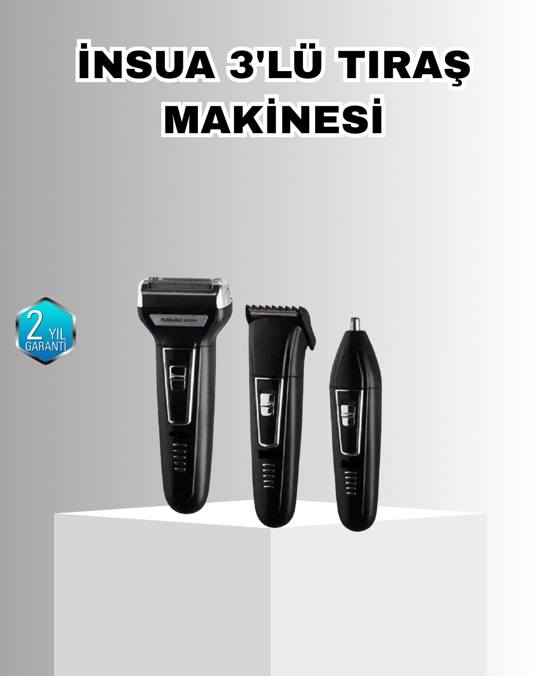 İnsua Erkek Bakım Seti – 3 Başlıklı Şarjlı Tıraş Makinesi 60 Dakika Kablosuz Kullanım