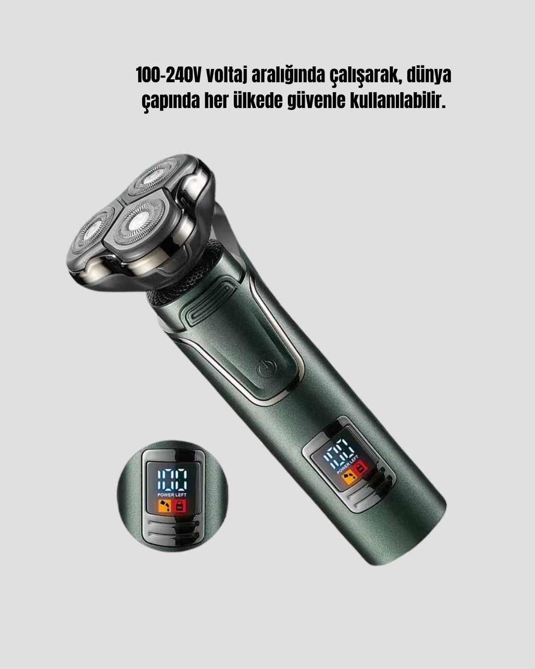 3D Akıllı Kesim Teknolojili Şarjlı Tıraş Seti – 3 Başlıklı Paslanmaz Çelik Bıçaklı - Görsel 4