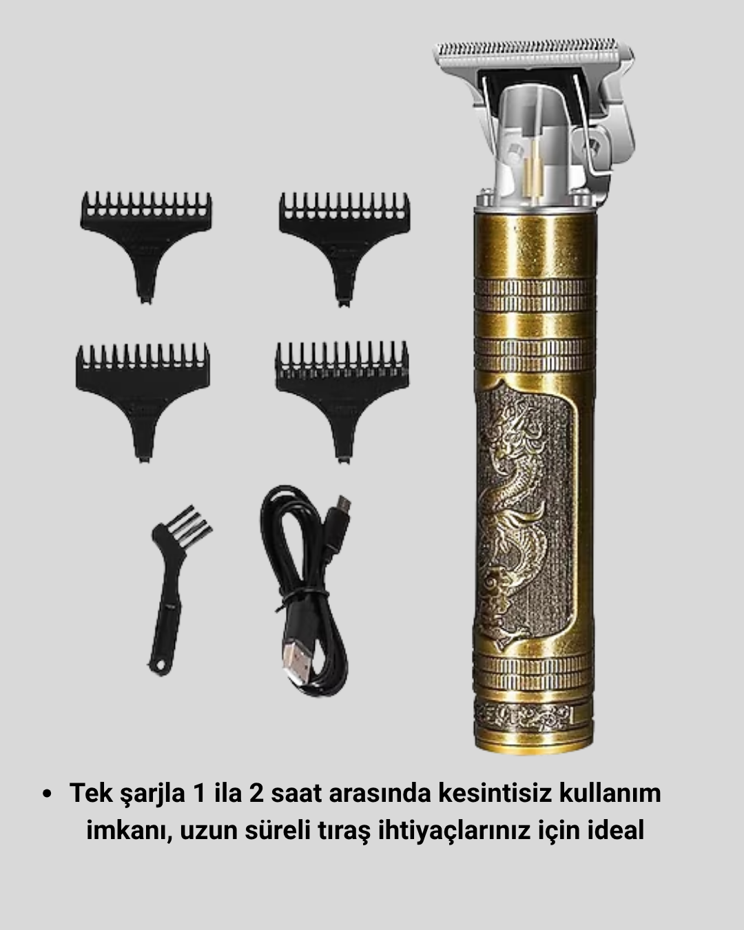 Profesyonel Çizik Tıraş Makinesi – T Çelik Bıçaklı 120 Dakika Şarjlı Kullanım 3 Başlıklı - Görsel 4