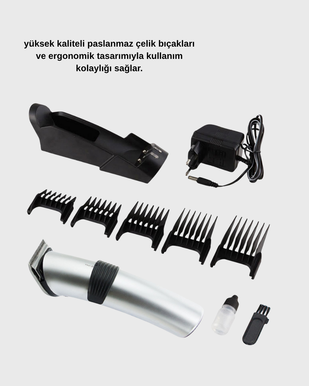 Kablosuz Profesyonel Tıraş Makinesi – Şarjlı 60 Dakika Kullanım Süreli Çelik Bıçaklı Sessiz Motor - Görsel 5