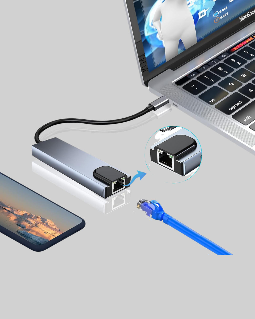 Alüminyum Kasalı MacBook USB-C Hub – 4K HDMI USB 3.0 SD/TF Kart Girişi PD Şarj Desteği - Görsel 3