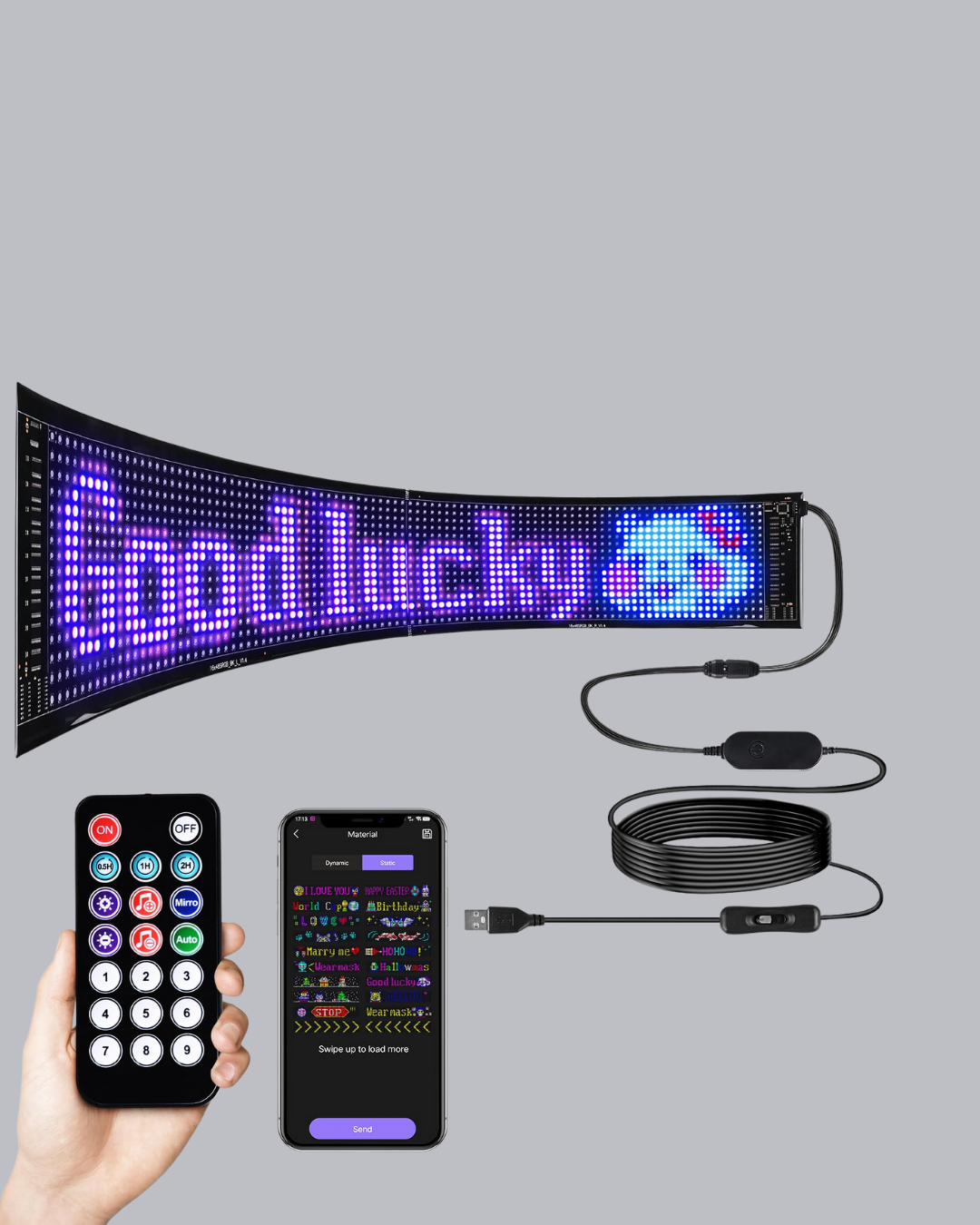 RGB LED Panel – Mobil Uyumlu Yazı ve GIF Destekli USB Bağlantılı Dekoratif Ekran - Görsel 2