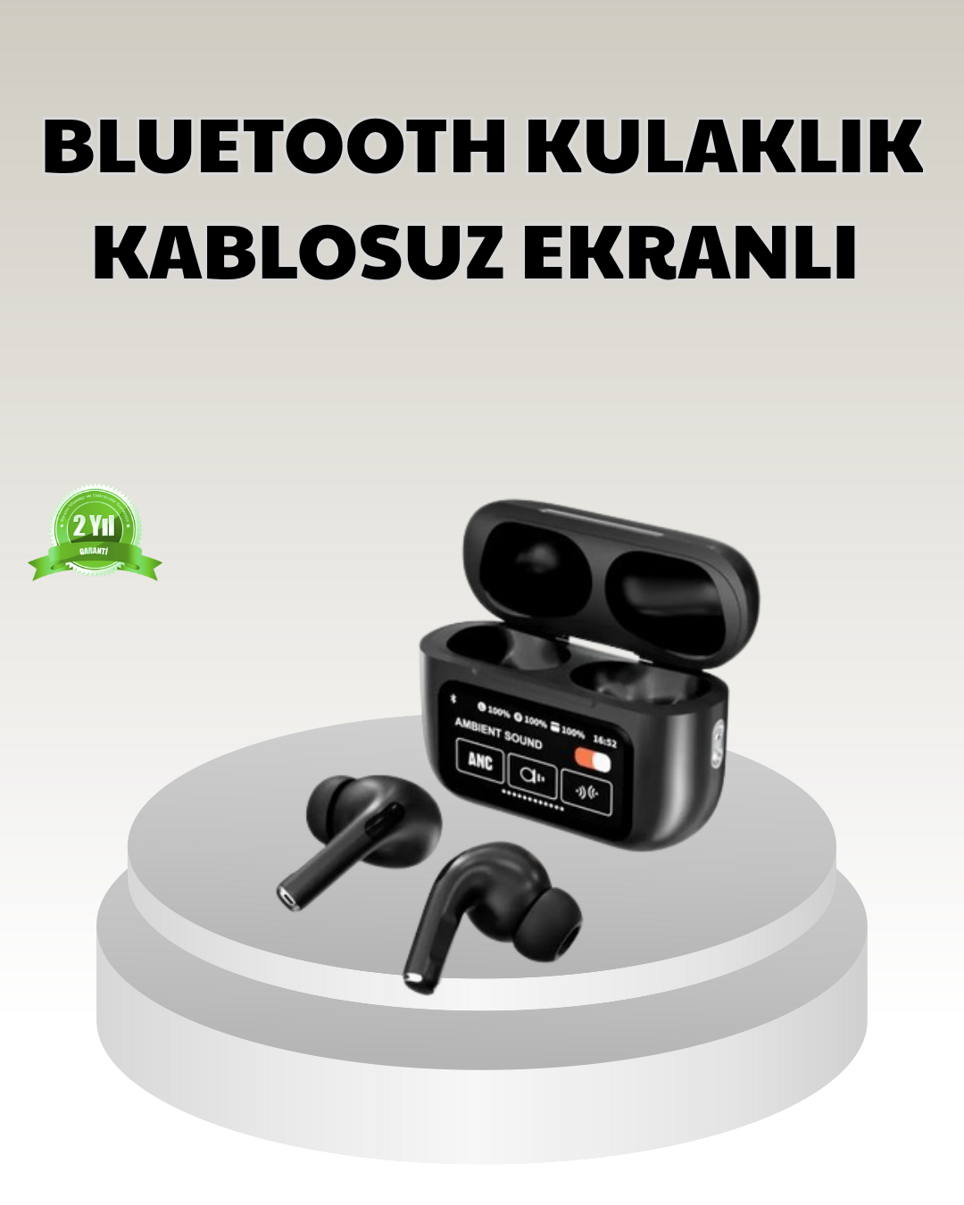 Bluetooth 5.3 ANC Kablosuz Kulaklık – Dokunmatik Kontrol Dijital Ekran ve Uzun Pil Ömrü