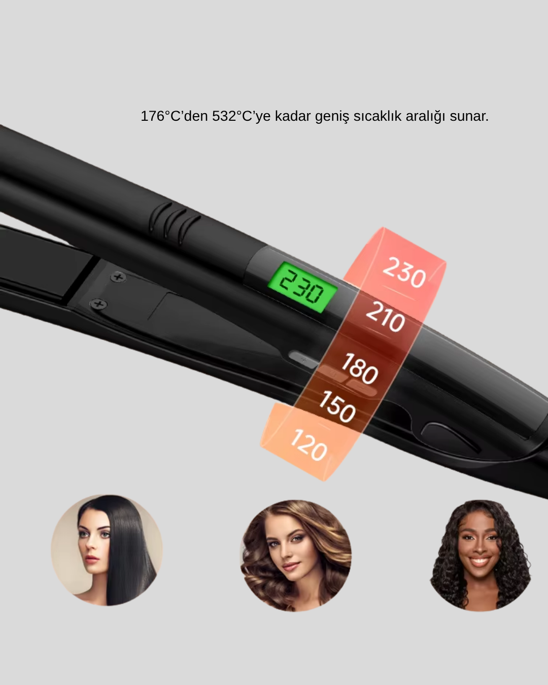 Isı Ayarlı Saç Düzleştirici Titanyum Seramik Plaka Dijital Ekran - Görsel 4
