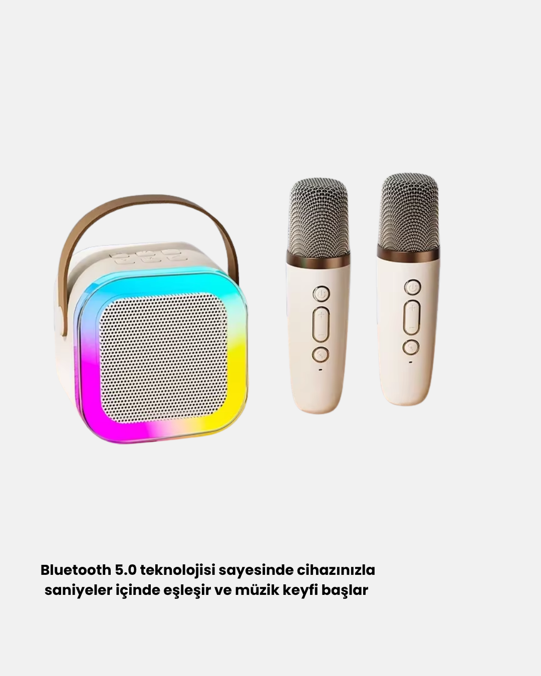 Bluetooth Karaoke Hoparlör Renkli LED Işıklı ve Type-C Şarjlı - Görsel 3