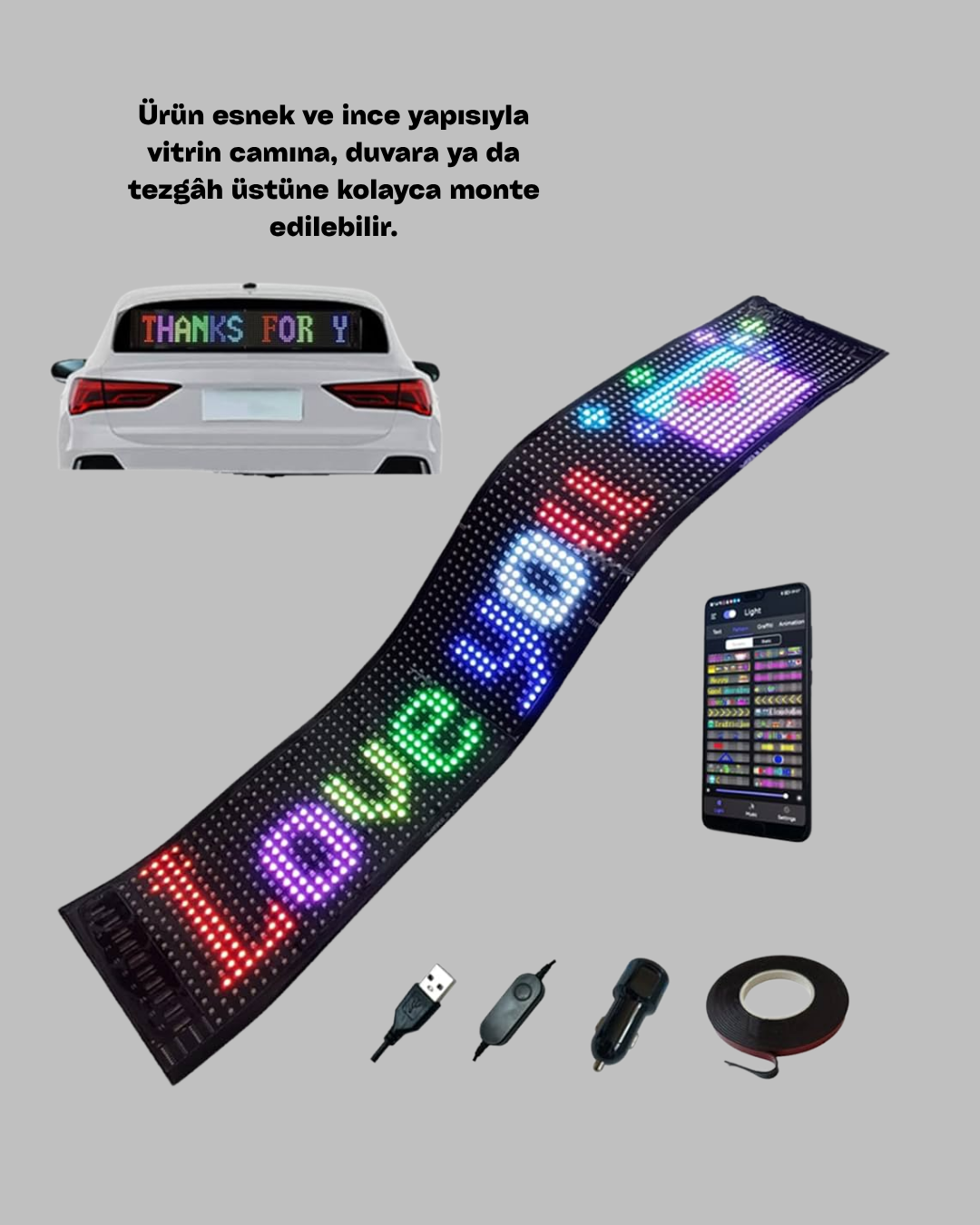 USB Girişli RGB LED Tabela Ayarlanabilir Parlaklık ve Kayan Yazı Özellikli - Görsel 2