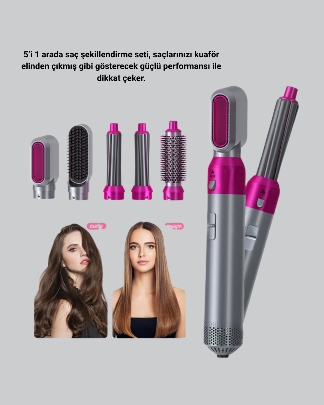 5’i 1 Arada Saç Şekillendirme Seti Negatif İyon Teknolojili ve Hızlı Kurutmalı - Görsel 3