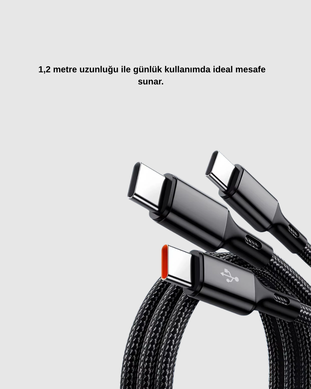 3’ü 1 Arada Hızlı Şarj Kablosu iOS Android Type-C Uyumlu ve Dayanıklı - Görsel 3