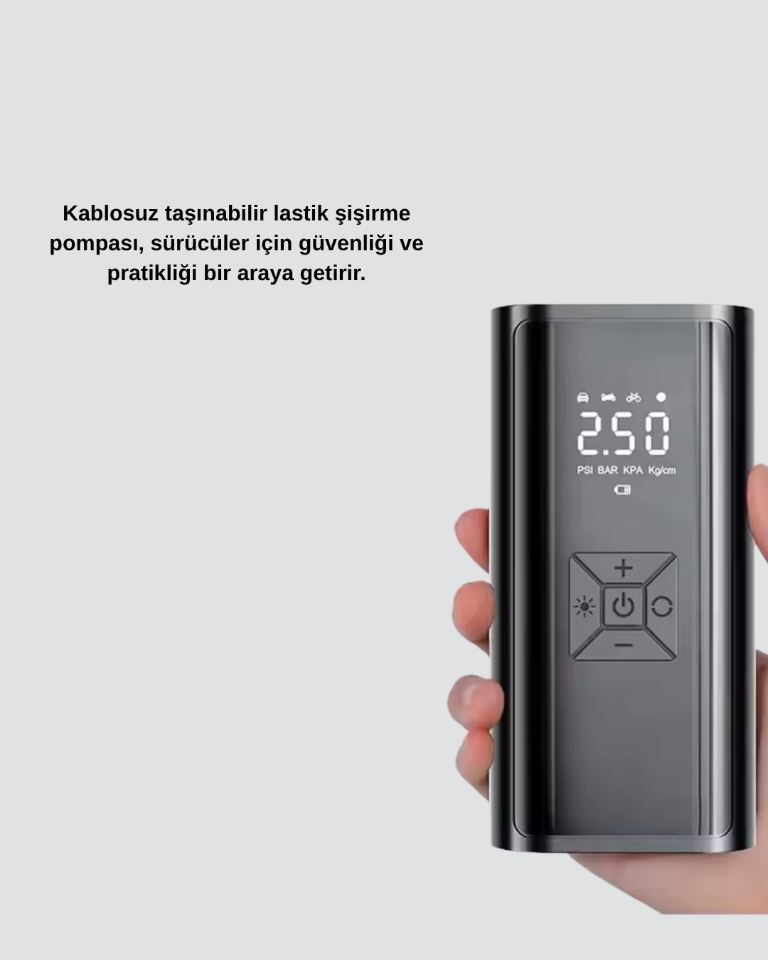 Dijital Ekranlı Kablosuz Hava Pompası LED Işıklı 12V 80W - Görsel 5