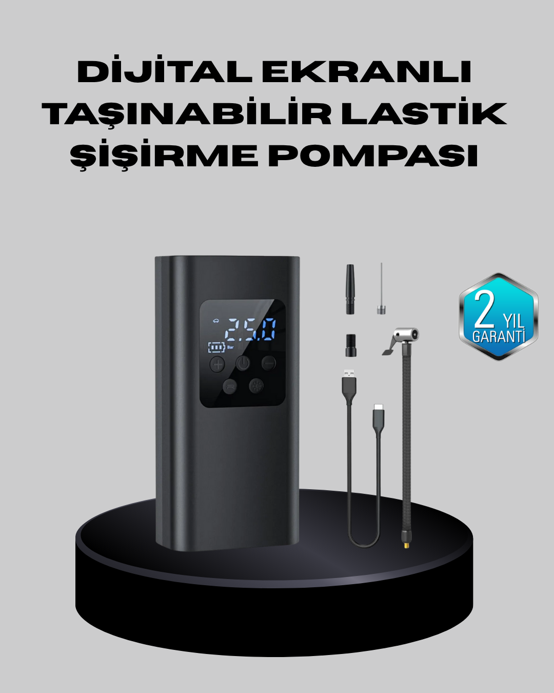 Taşınabilir 80W Kablosuz Lastik Şişirme Pompası Dijital Ekranlı