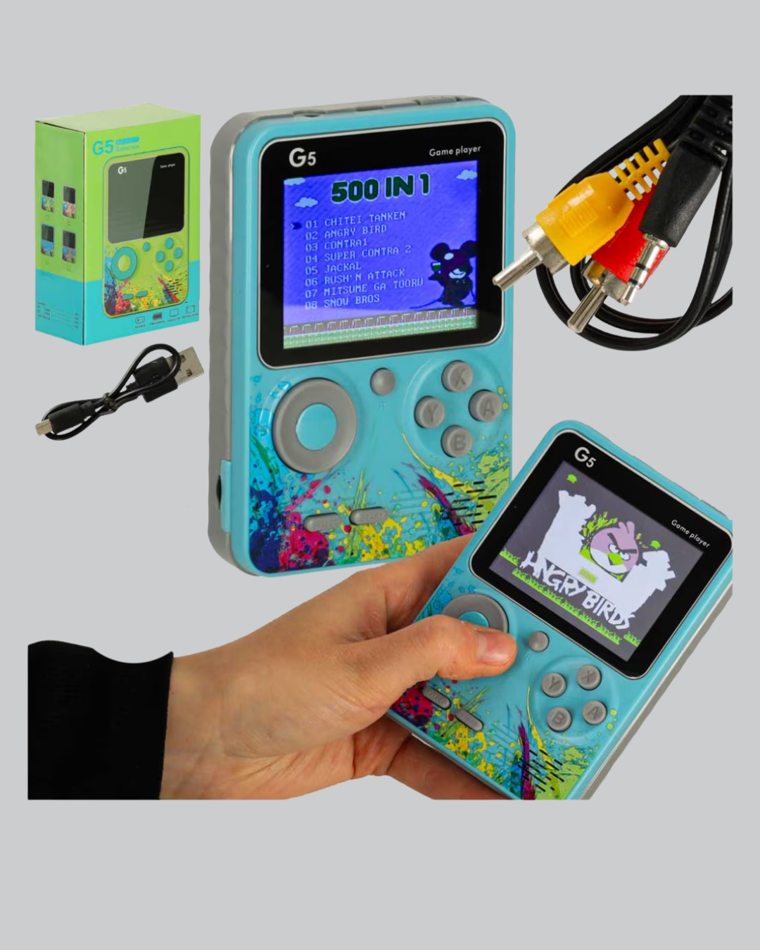 500 Oyunlu G5 Retro Mini Oyun Konsolu 3 İnç Ekran ve AV TV Desteği - Görsel 2