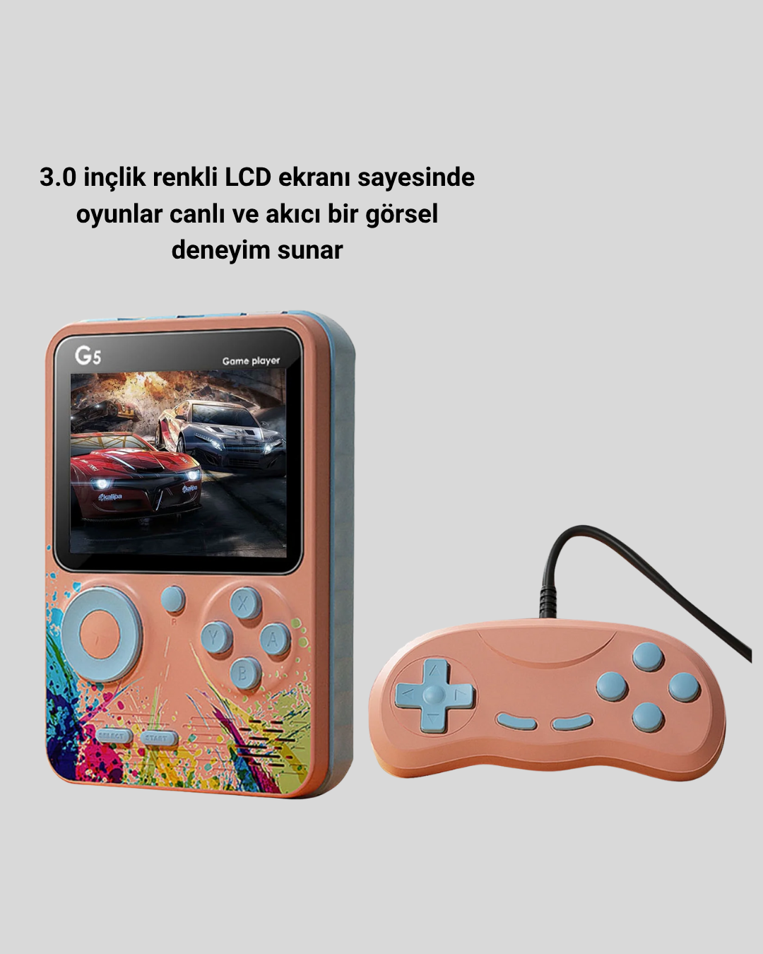 Retro Taşınabilir Oyun Konsolu 500 Klasik Oyunlu 3.0 İnç Renkli Ekran - Görsel 5