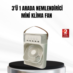 3’ü 1 Arada Mini Klima Fan USB Şarjlı 7 Renk Gece Lambalı ve Nemlendirici