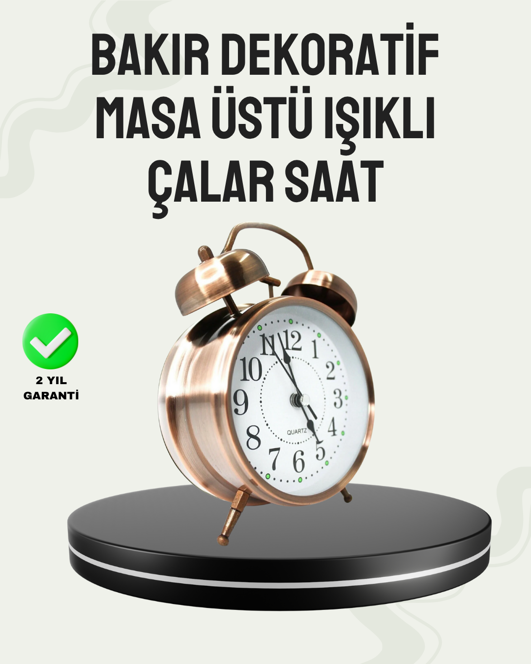 Nostaljik Büyük Boy Metal Masa Saati Bronz Kaplama ve Yüksek Sesli Alarm