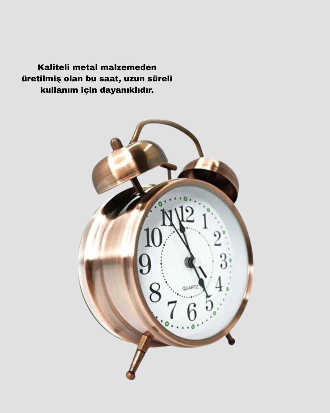 Nostaljik Bronz Metal Alarmlı Masa Saati Büyük Boy Dekoratif ve Şık Tasarım - Görsel 3