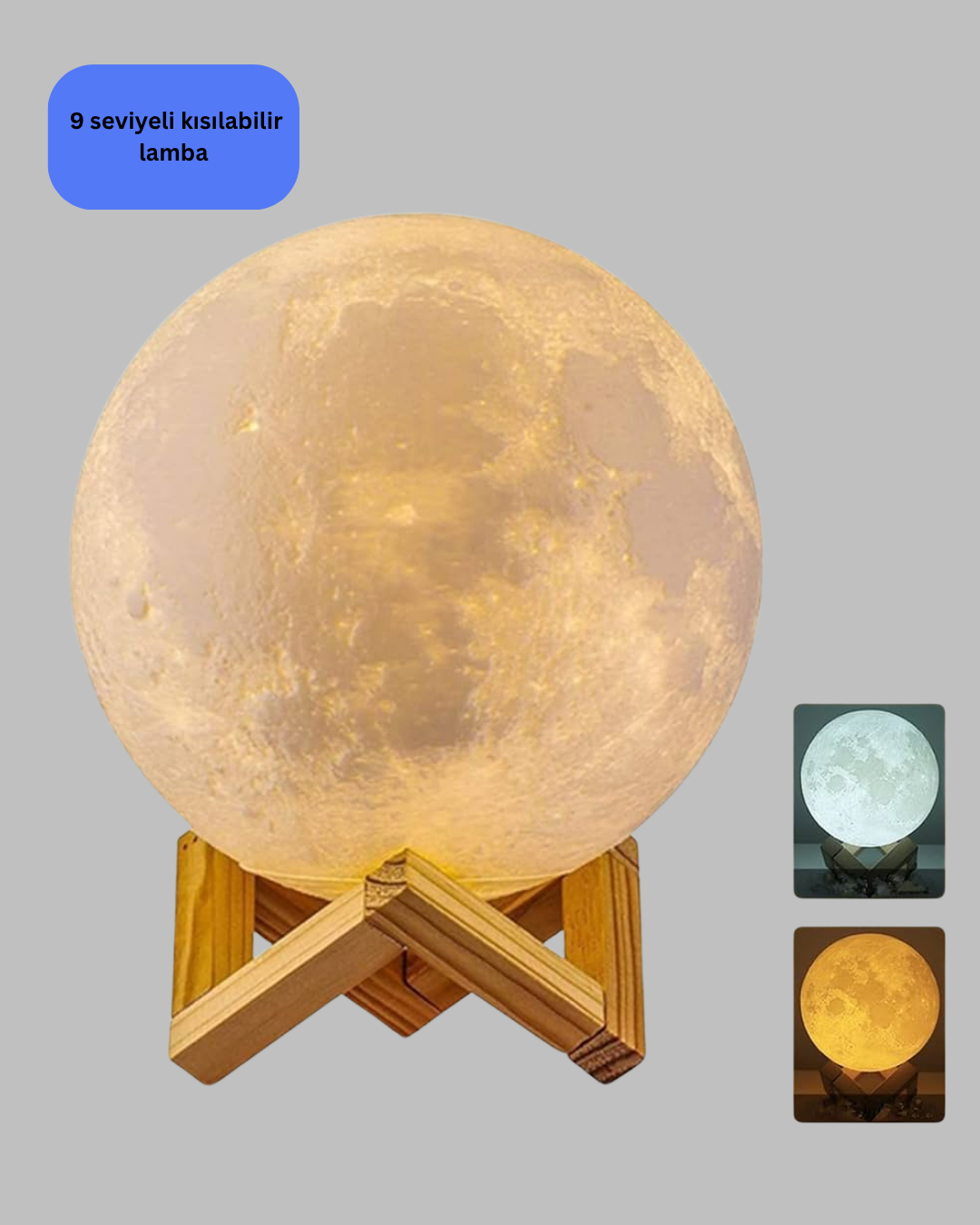 RGB Modlu 16 Renkli Ay Gece Lambası 3D Baskı ve Uzaktan Kumanda Özellikli - Görsel 3