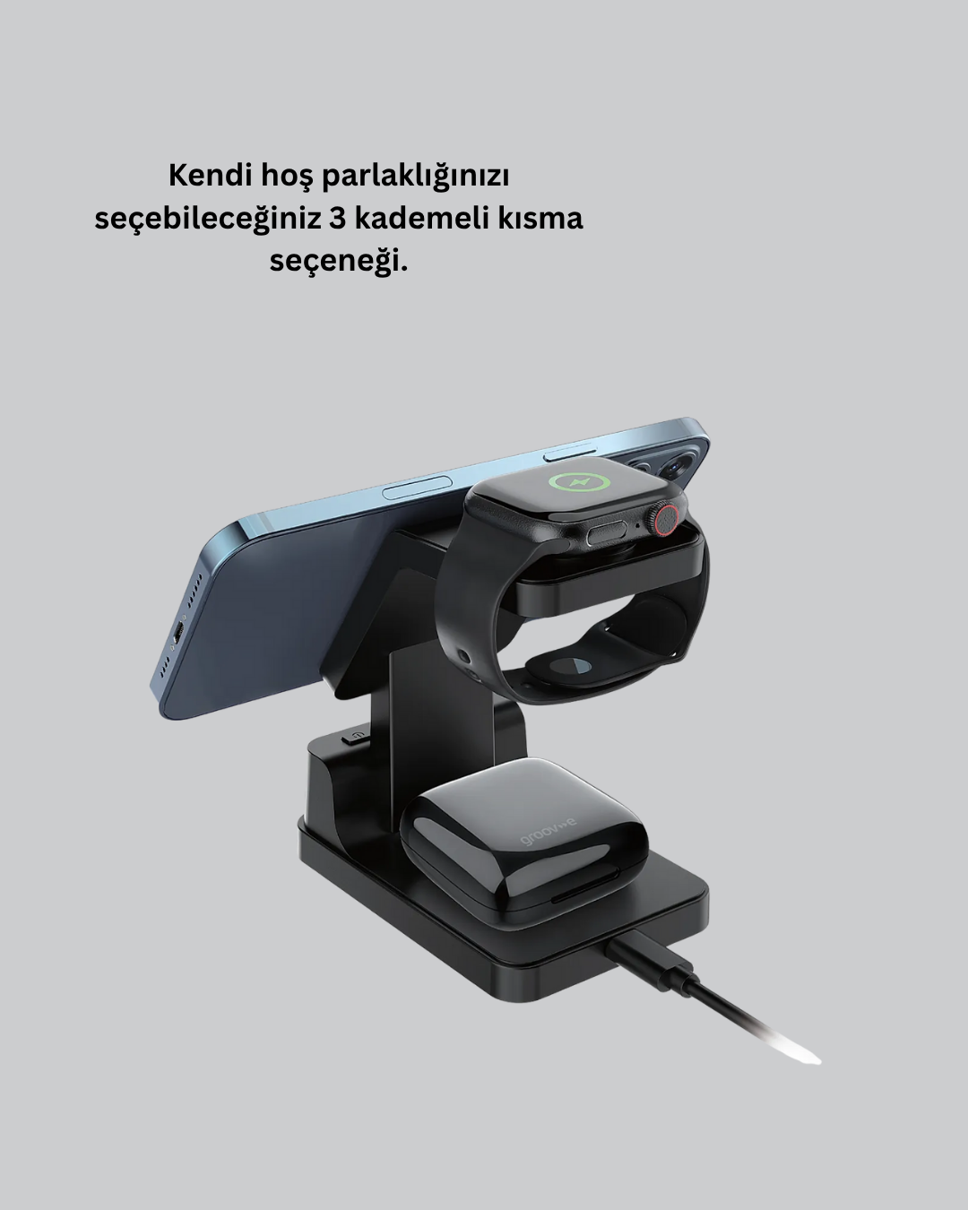 Kablosuz Şarj Cihazı ve Dijital Saat – 4’ü 1 Arada Hızlı Şarj Apple Uyumlu LED Işıklı Tasarım - Görsel 5