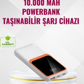 Powerbank 10000 mAh – Çift USB Çıkışlı Type-C Girişli Şık Beyaz Tasarım